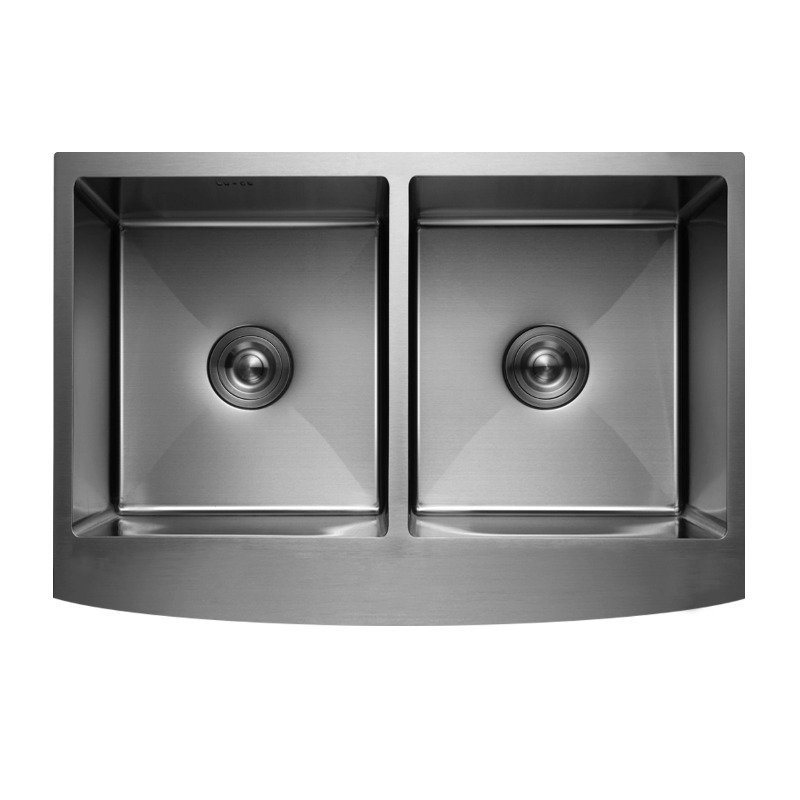 33" double bowl farmhouse kitchen sink | curved apron front (50/50) | 1.5mm heavy duty sus304