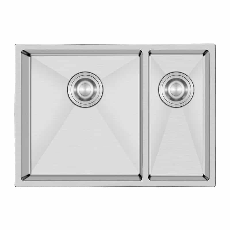 25" compact double bowl undermount sink | main & half basin (630x440mm) | pvd rose gold option | r10