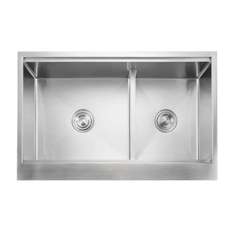 33" flat apron farmhouse kitchen sink | 60/40 offset double bowl | 1.5mm heavy duty sus304