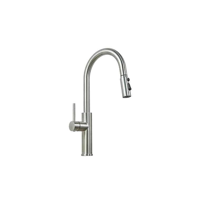 sleek minimalist pull down kitchen faucet | solid sus304 stainless steel | smooth handle design | dual spray