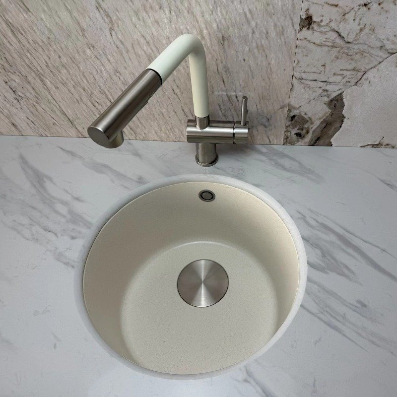 modern φ420mm undermount round granite composite single bowl kitchen sink