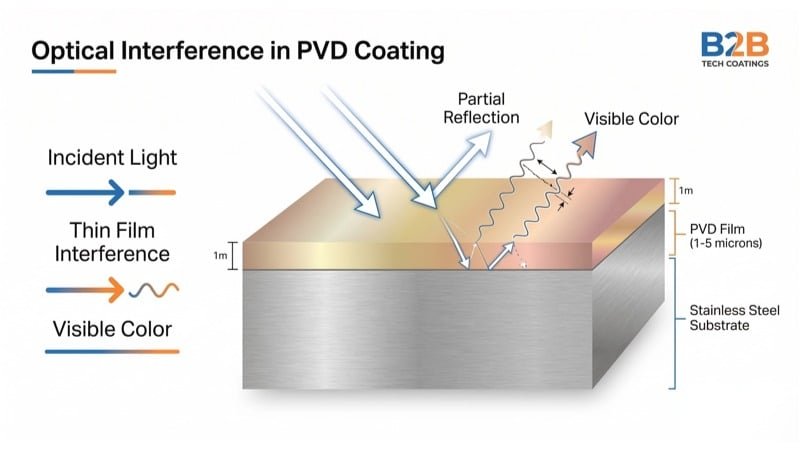 scientific diagram showing optical interference in pvd coating on stainless steel